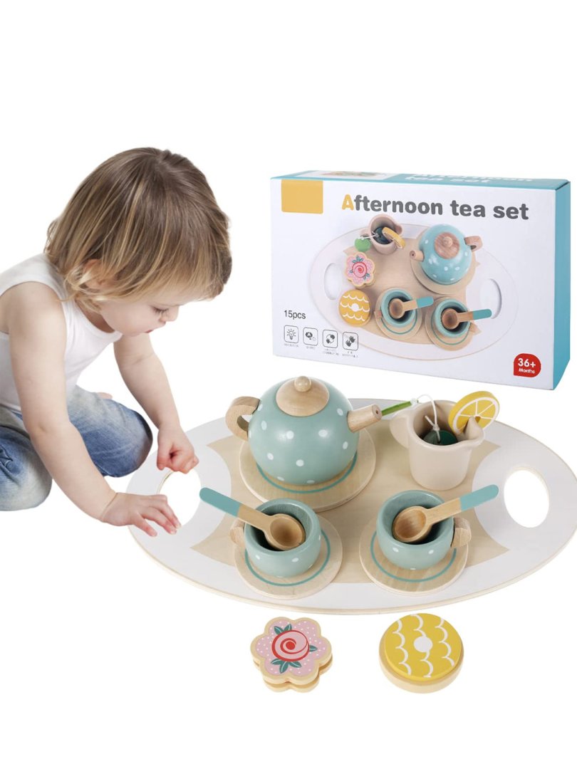 Bolalar uchun yog‘och "Afternoon tea set" choy ichish o‘yinchoq to‘plami 15 qismli  14698