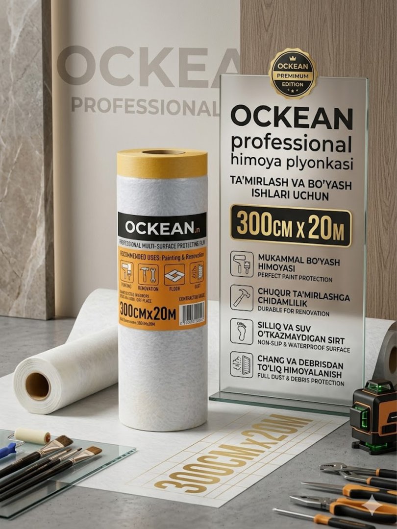 OCKEAN professional himoya plyonkasi 300CMx20M (ta'mirlash va bo'yash ishlari uchun)  15954
