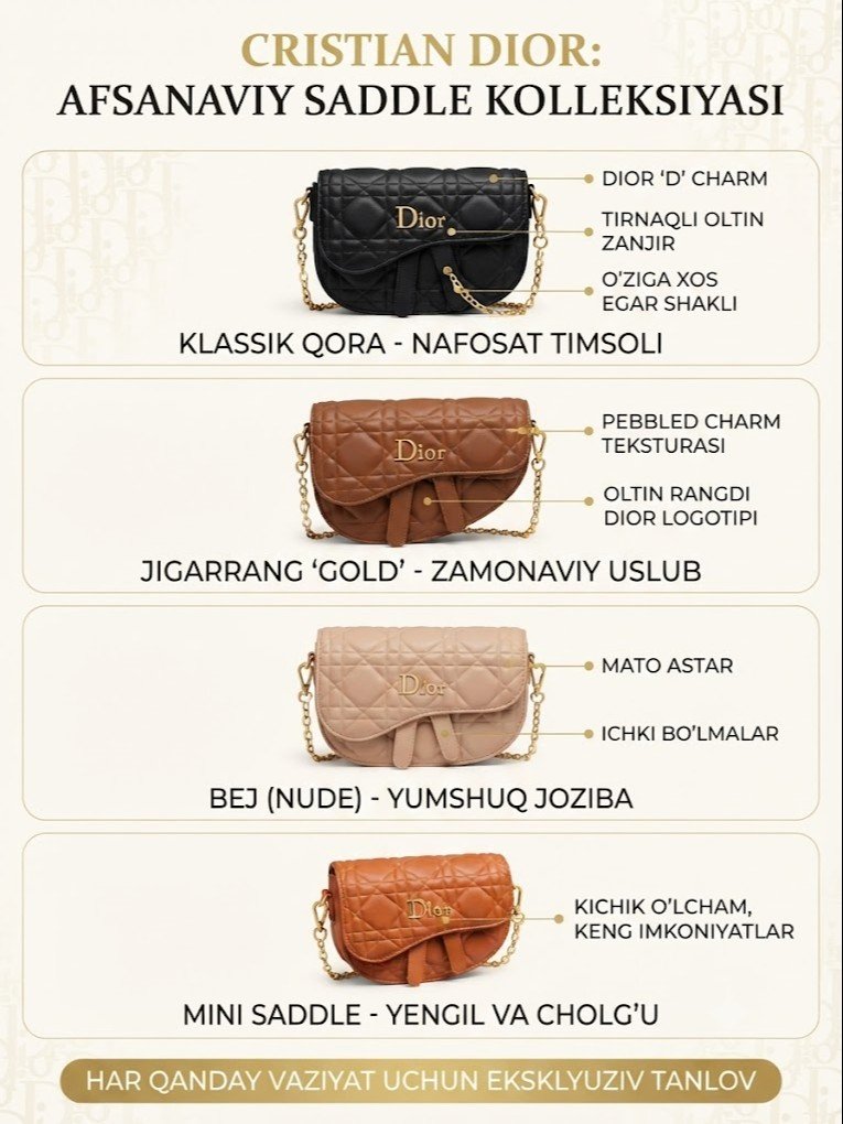Cristian Dior uslubidagi "Saddle": Afsonaviy dizayn va nafis joziba