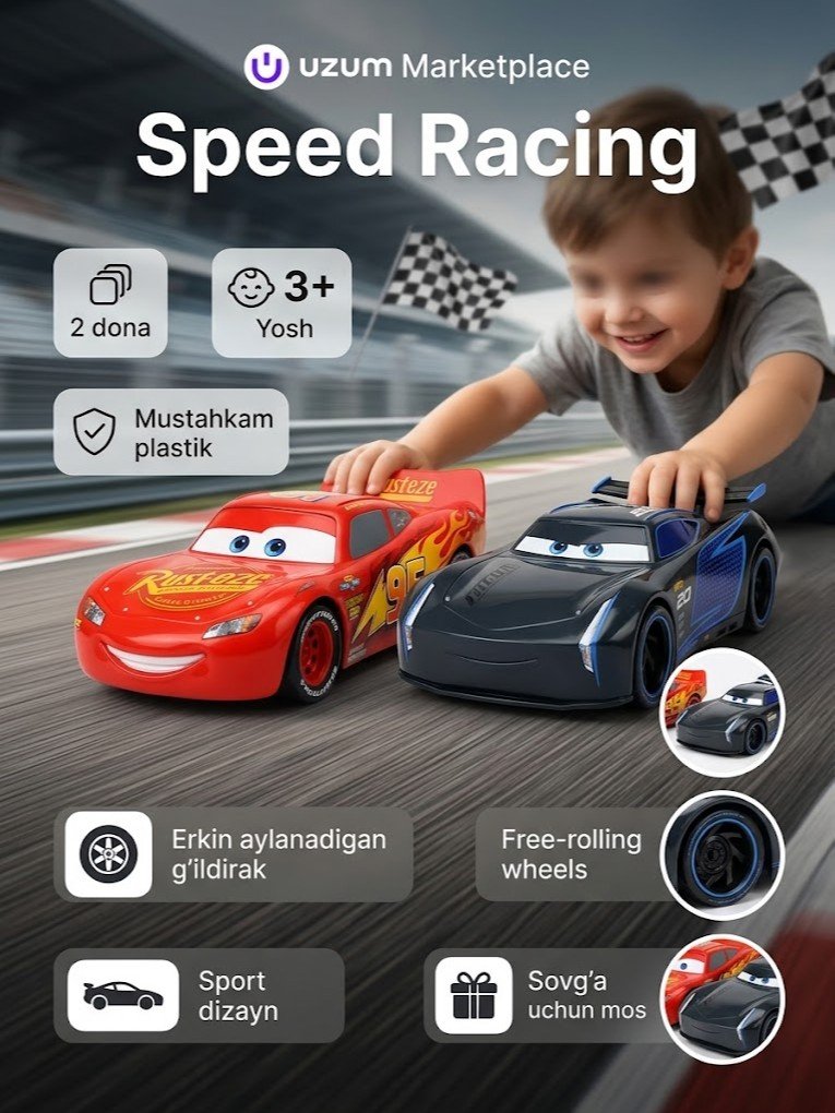Bolalar uchun mashinacha o'yinchoqlar to'plami — 2 dona (Speed Racing)    g103d 17435