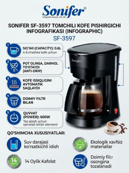 Sonifer SF-3597 Tomchili Kofe Pishirgich (Kofevarka)  17153