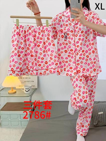 Ayollar uchun pijama komplekti — uy kiyimi, paxta material, 3 dona, katta o'lchamlar, turli rang va naqshlarda  b205d  16412