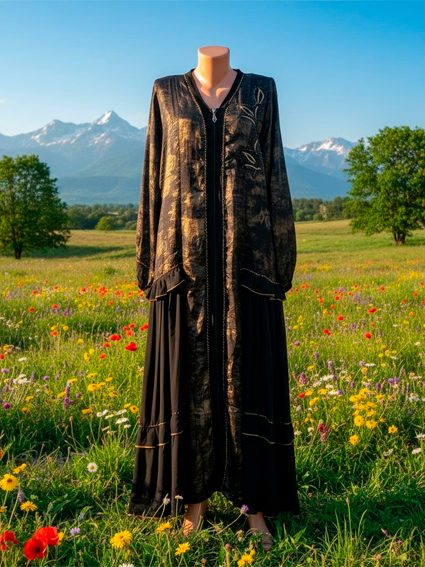 Ayollar uchun naqshli abaya — zipper yoqali, standart o'lcham 15215