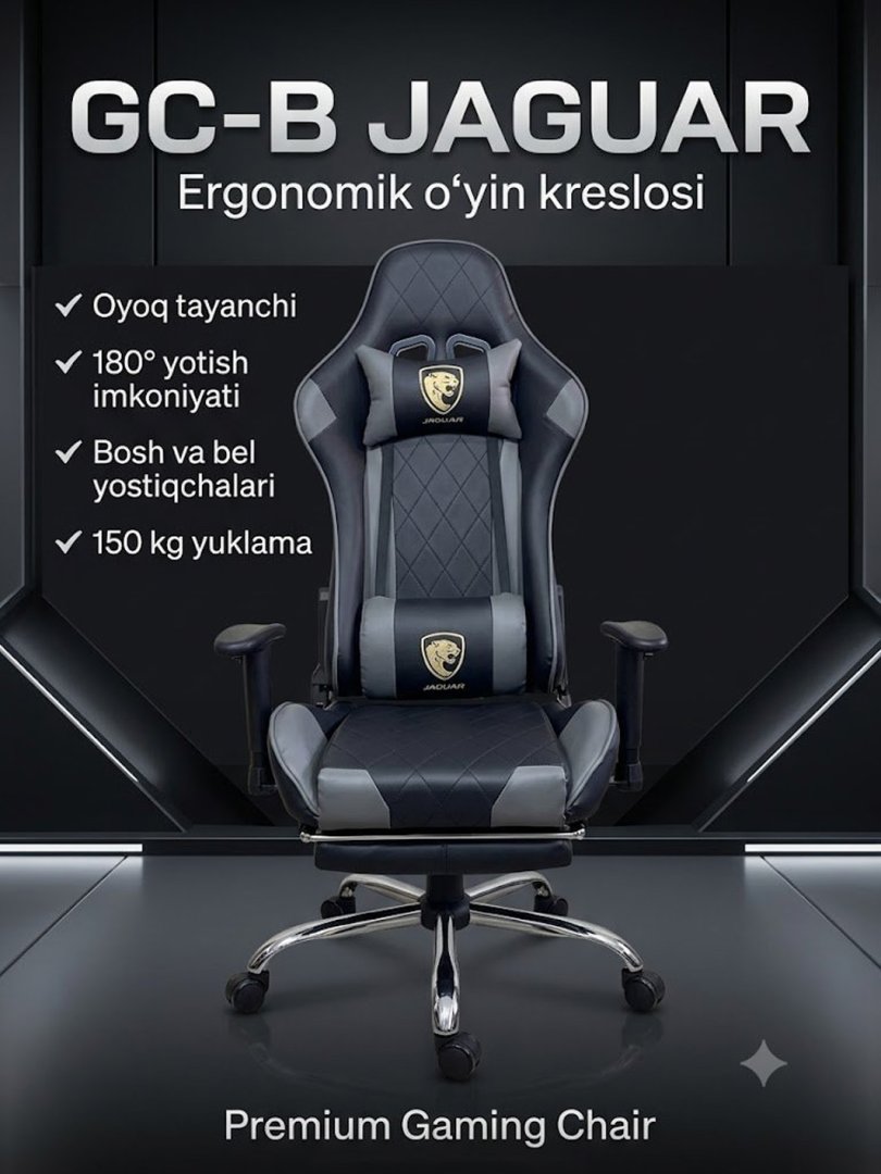 O‘yin kreslosi GC-B JAGUAR, ergonomik, oyoq tayanchli, 150 kg gacha 14682