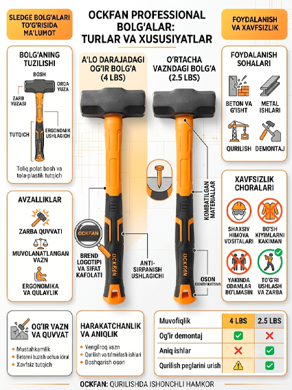 Ockean Professional Uzun Dastali Kuvalda (Sledgehammer 3 lb – Maksimal zarb kuchi  15132