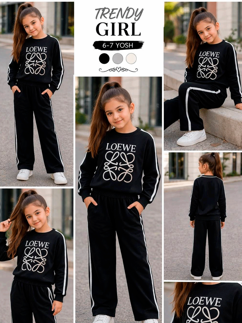 Qiz bolalar uchun ikkitalik kiyim to‘plam (futbolka + shim) “Chanel uslubida” b11q482d