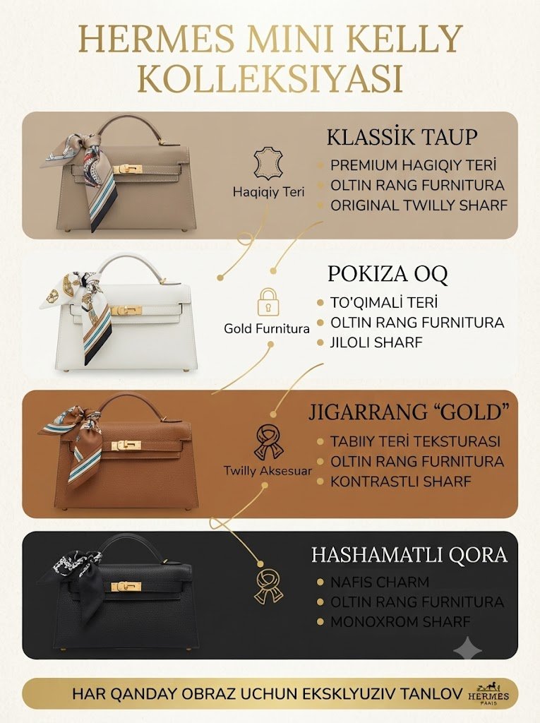 Hermes Mini Kelly: Premium klassdagi nafis ayollar sumkasi  17214