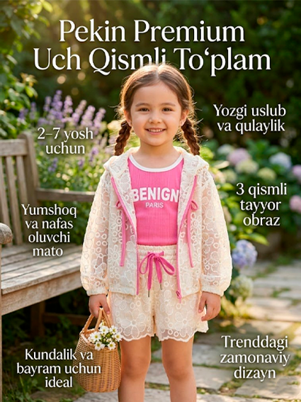 "Pekin" premium uch qismli kiyimlar to‘plami – Yozgi uslub va qulaylik (2-7 yosh) b1q690d
