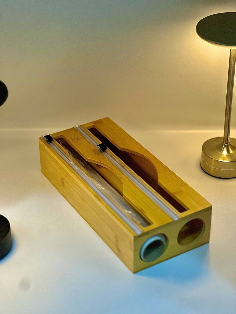 Oshxona Uchun Bambuk Dispenser-Organayzer (2-in-1, 34x14x7 sm) – Strech Plyonka va Folga Uchun Kesgichli Organayzer  18507   c.2q.23d