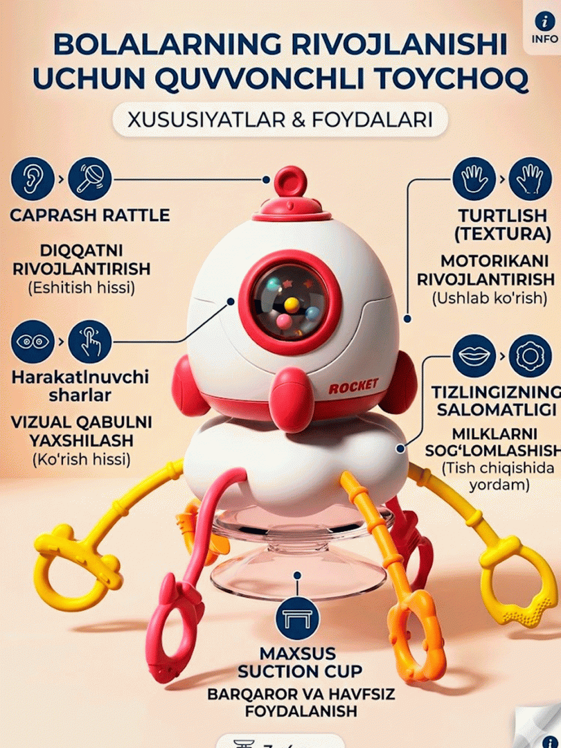 Kosmik Raketa — Rivojlantiruvchi O'yinchoq (Ko'k) g73d