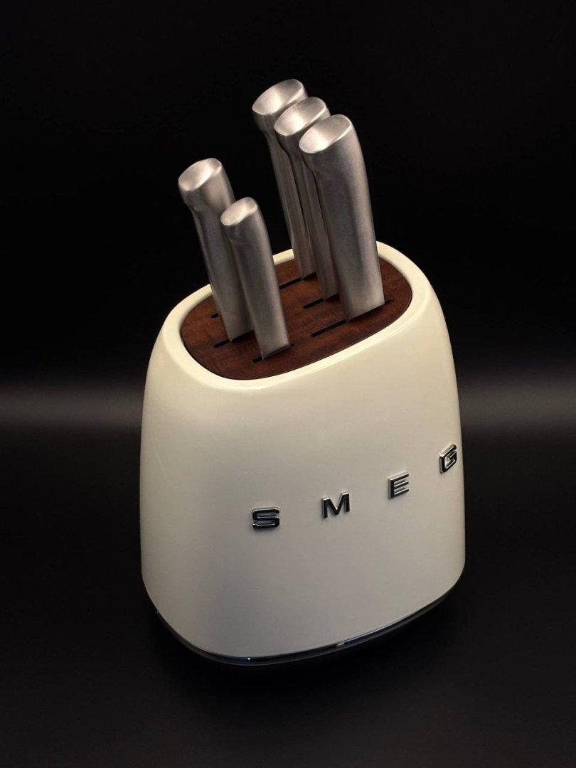 SMEG pichoqlar to'plami — 5 dona, yog'och tutgichli, retro dizayn  DM