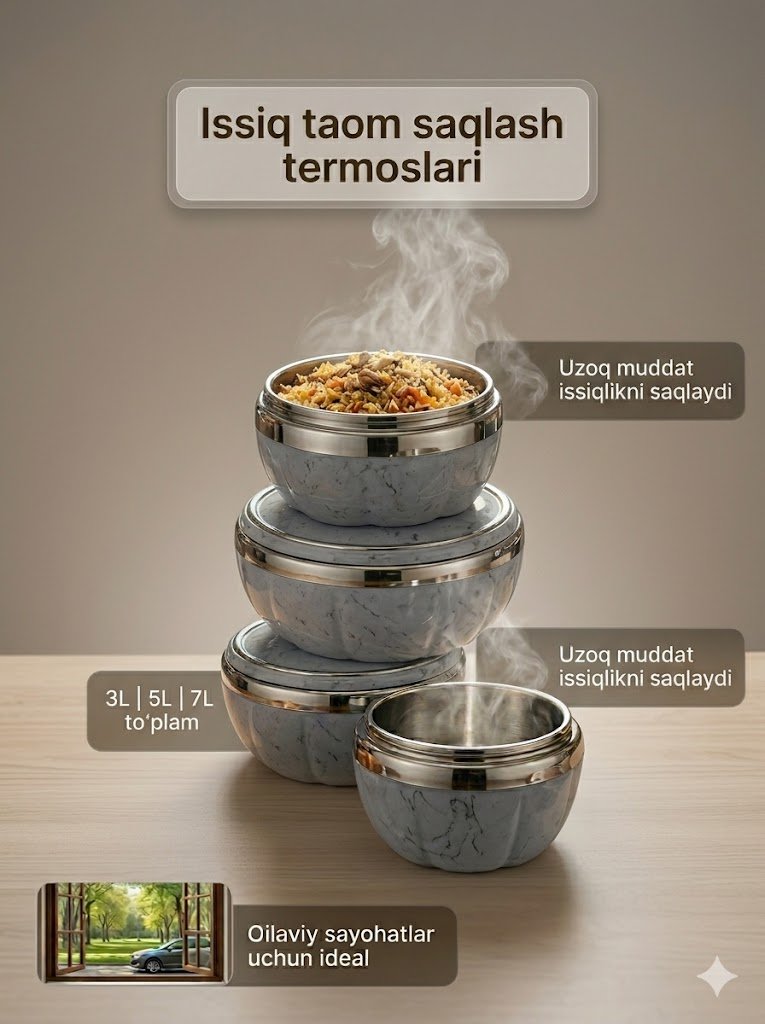 Domassi Ovqat Termoslari To‘plami DM4-203 | 3 dona | 3L, 5L, 7L | 12 oy kafolat c1q47d 14338