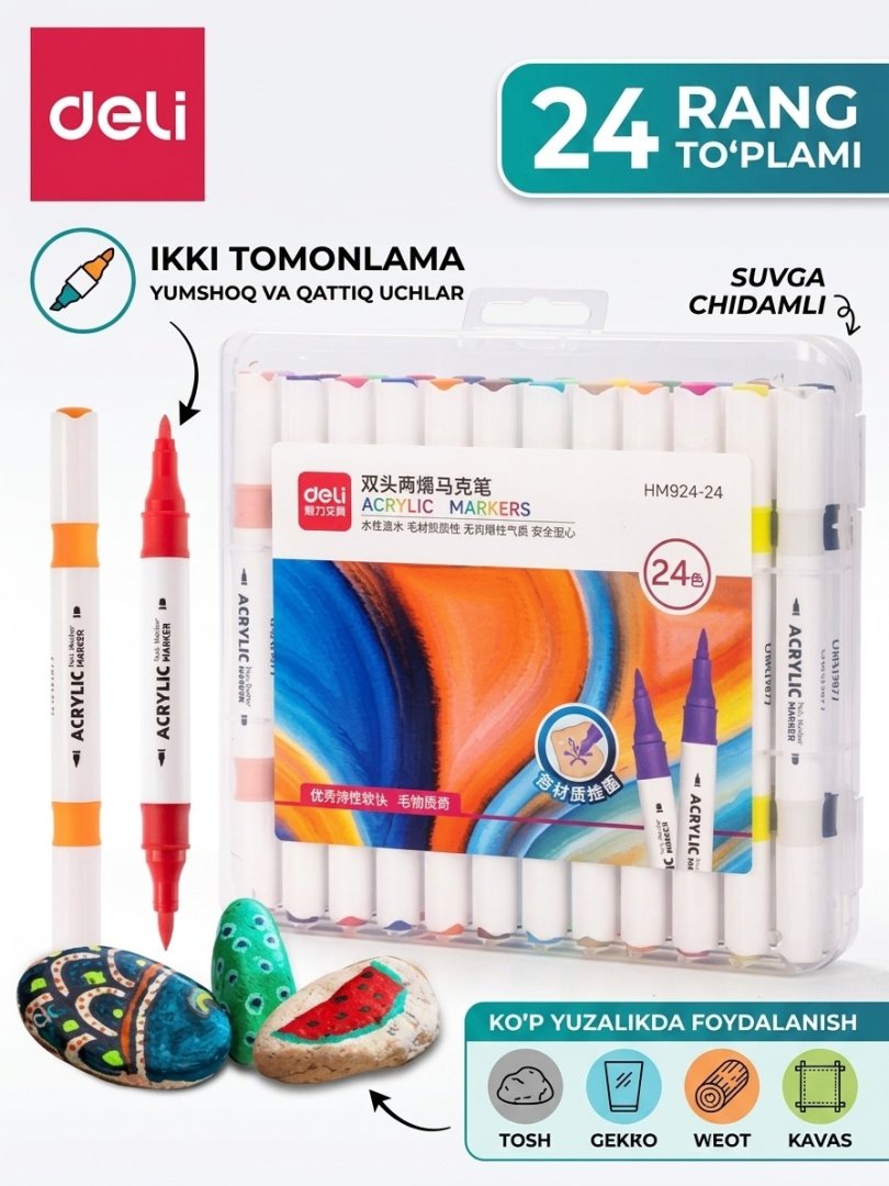 Akril marker, 24 dona HM924-24 Deli, 924-24-HM