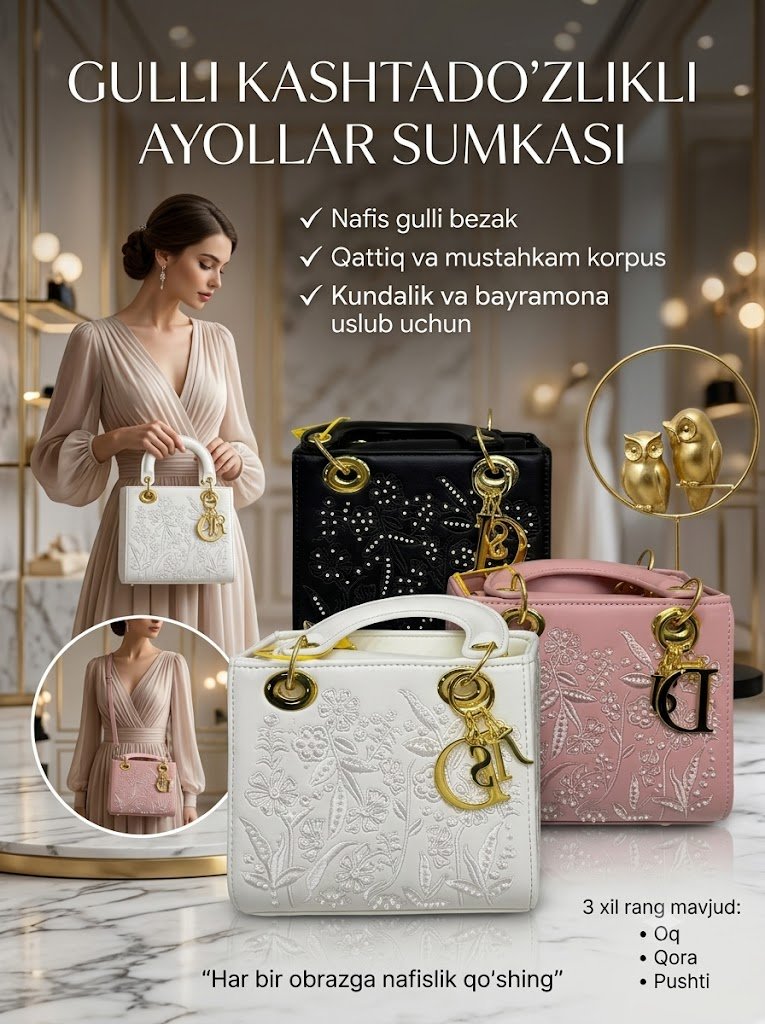 Dior Uslubidagi Gulli Kashtado'zlikli Ayollar Sumkasi  b0q707d 16741