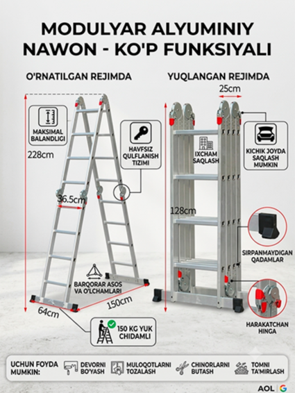 Professional alyumin transformerg narvon 4x4 (4,7 metr) 18123 c.2q.23d
