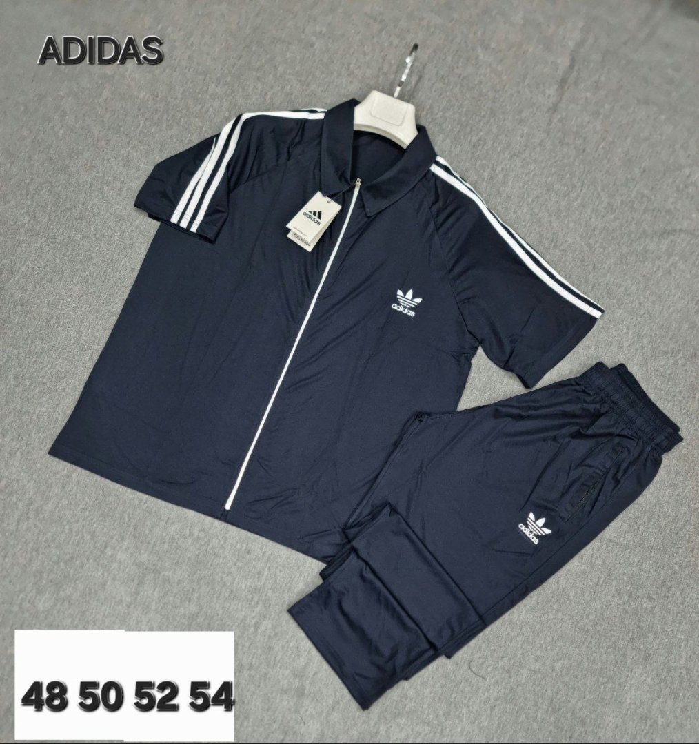 Erkaklar uchun yozgi Adidas sport kostyumi (Zamokli shorti-futbolka yoki shim to'plami) – Yupqa paxta (X/B) materialli  18964  b.0q.2b.703d