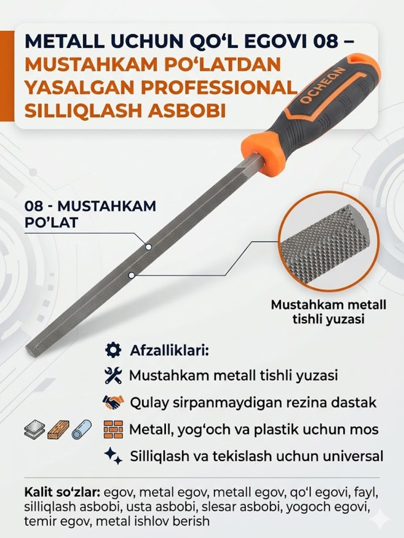 Metall uchun qo‘l egovi 08 – mustahkam po‘latdan yasalgan professional silliqlash asbobi  15252