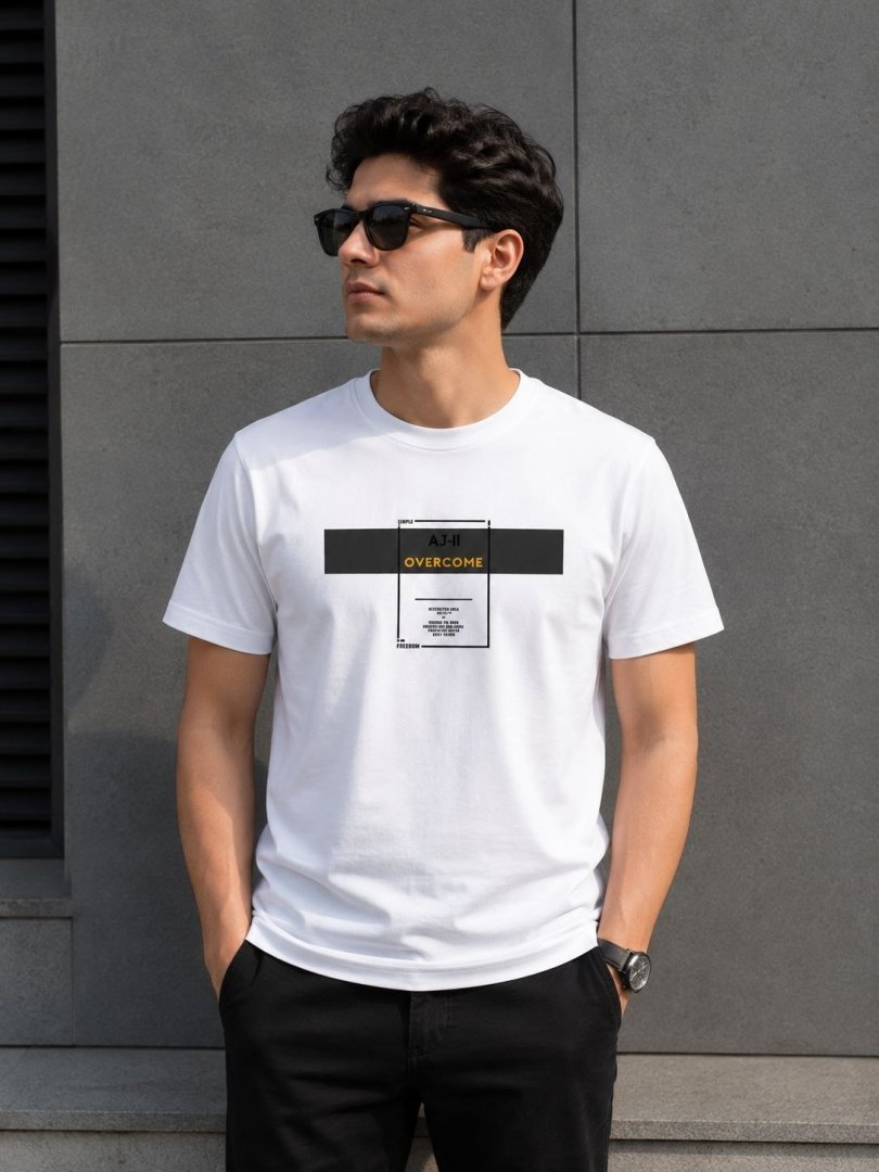 "OVERCOME" premium erkaklar futbolkasi, katta o‘lchamli (4XL, 5XL, 6XL), 100% paxta.  b.8q.158d  17309   17309