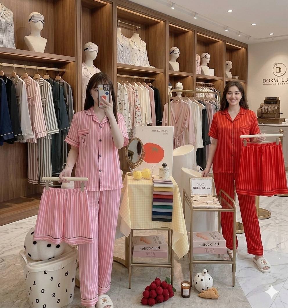 AYOLLAR UCHUN 3 QISMLIK PIJAMA – MAYKA, BRYUKI VA SHORTIK “VICTORIA STYLE” A8Q5D