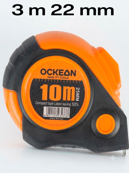 OCKEAN Premium o‘lchov lentasi (Ruletka) 3 m - 25 mm kenglikdagi mustahkam po‘lat lenta   15407