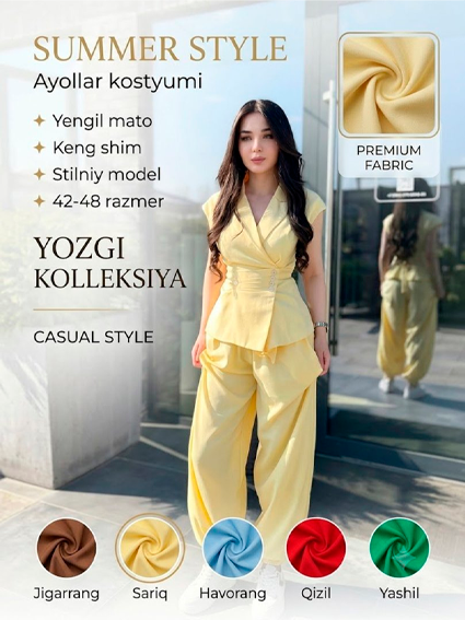 Ayollar uchun yozgi yengil kostyum (Stilniy model)  b8q550d   14786