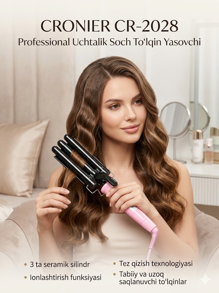 CRONIER CR-2028 — Professional Uchtalik Soch To'lqin Yasovchi al
