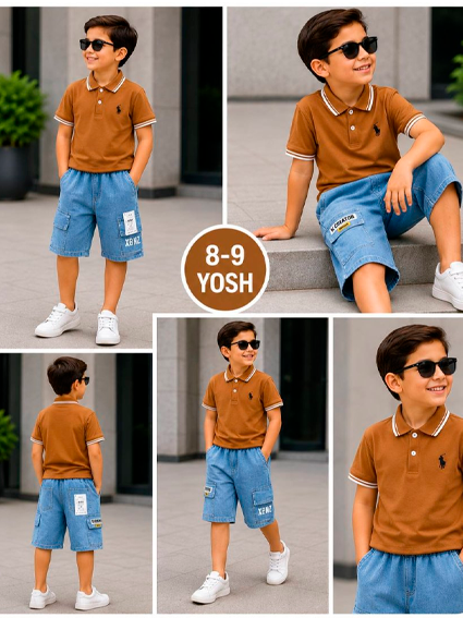 O'g'il bolalar uchun sport-klassik uslubidagi jinsi kiyim to'plami. b11q482d