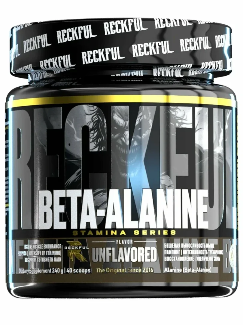 Reckful Beta-Alanine Stamina Series — Beta-alanin kukuni (Unflavored / Ta'msiz), 240 g, 40 porsiya  18919