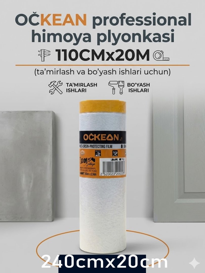 OCKEAN professional himoya plyonkasi 240CMx20M (ta'mirlash va bo'yash ishlari uchun)  15952