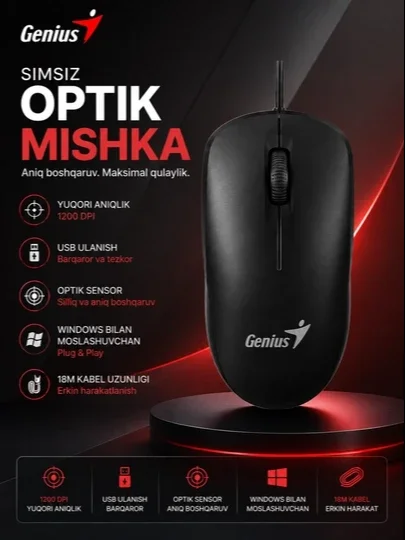 Ofis va o‘yinlar uchun simli USB sichqoncha 1200-4800 DPI yuqori aniqlik