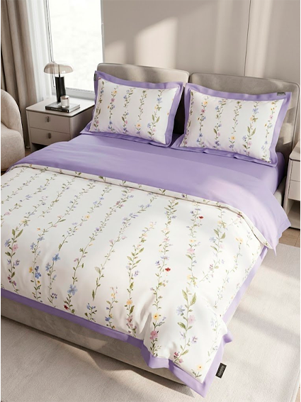 Dantale Home Collection — kichik gulli (mayda lavanda gullari) naqshli yotoqxona to'plami, oq-siren rangda, nafis va romantik dizayn  a3b5aq13d  15908
