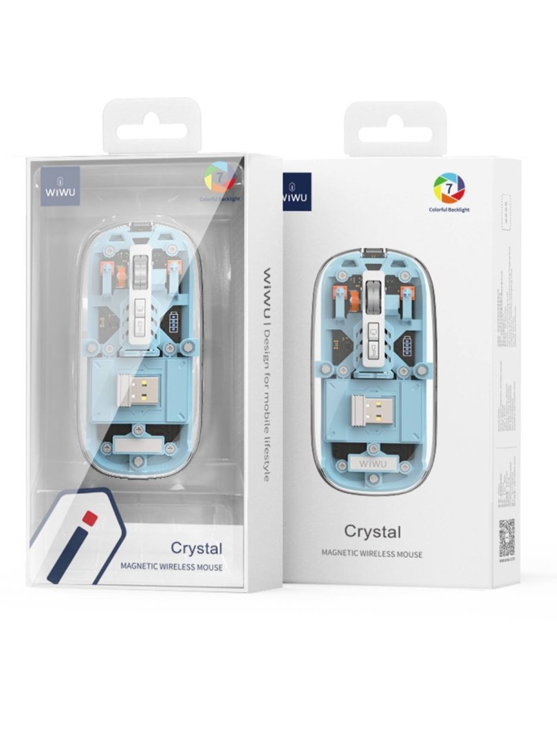WiWU Crystal WM105 simsiz kompyuter sichqonchasi, Bluetooth + 2.4G, 2400 DPI, RGB yoritish