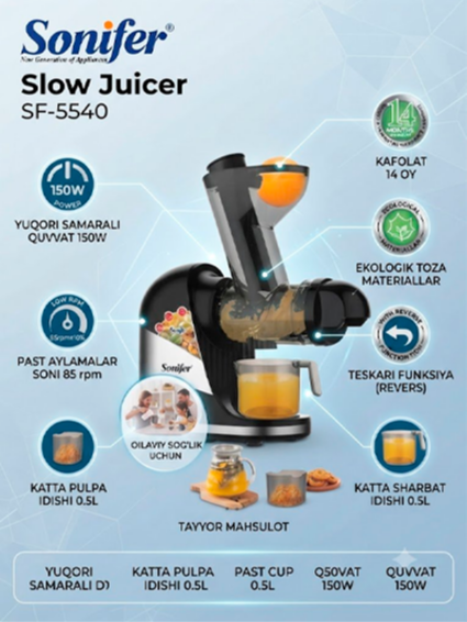 Sonifer SF-5540 shnekli sharbat chiqargich (Slow Juicer), 150W  17128