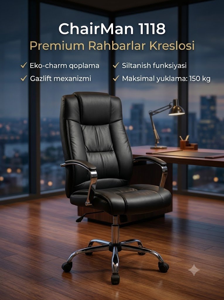 ChairMan 1118 — Ofis va rahbarlar uchun kreslo, Eko-charm, Gazlift, Siltanish mexanizmi, 150 kg   14650