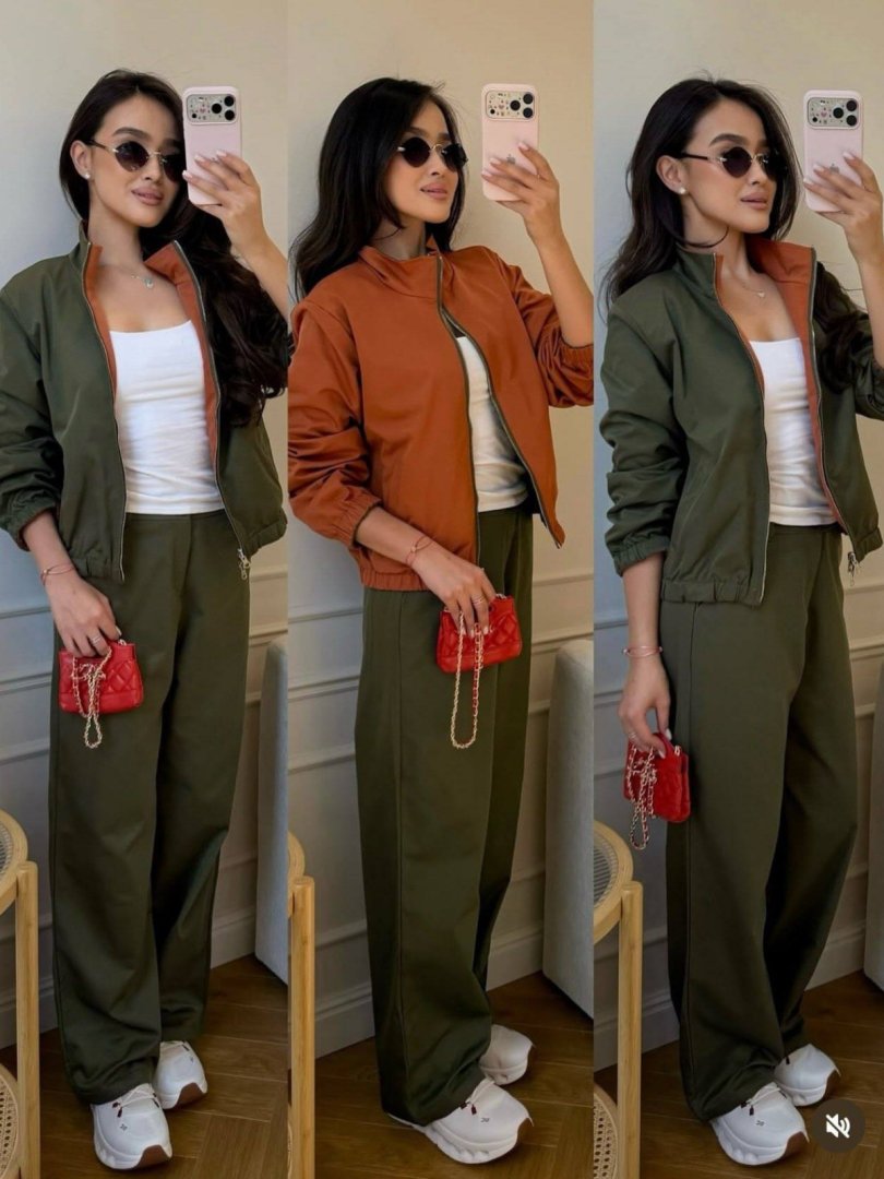 Ayollar sport kostyumi | Bomber kurtka | Keng shim | Ikki tomonlama rang (двухсторонний) b5q285d  19056