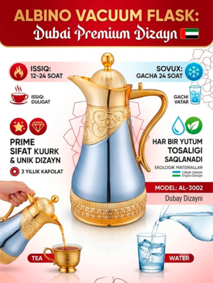 Albino AL-3002 Vakuumli Termos – Dubay uslubidagi hashamat va yuqori sifat!  17173