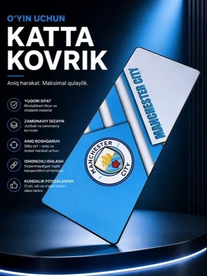 Katta Gaming Mousepad – Sirpanmaydigan, Tezkor Harakat va Yuqori Aniqlik uchun Gilamcha