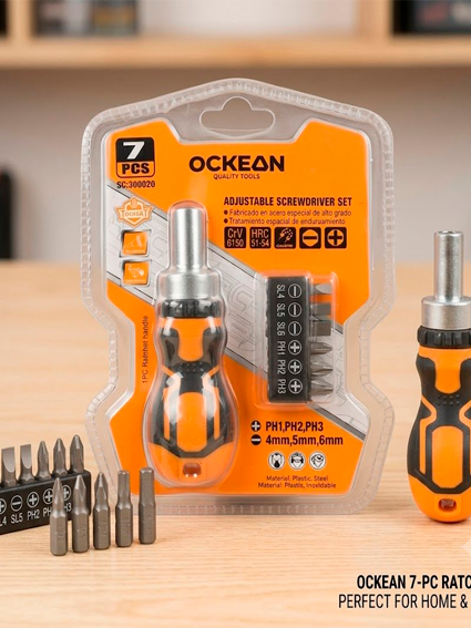 OCKEAN SC:300036 — 7 tadan iborat treshchotkali (ratchet) universal otvyortka to‘plami  15017
