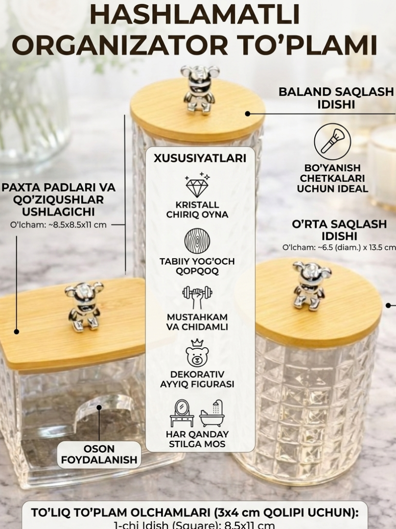 ENGLISH HOMES Original Ayiqcha Tutqichli Shisha Qopqoqli Idishlar To‘plami (3 qismli) – Interyeringizga Nafislik va Tartib Ulashing!  80500  o.p.p15p