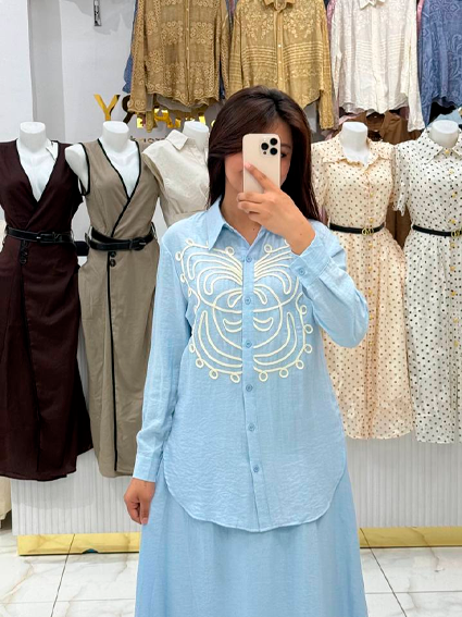 Ayollar zamonaviy jinsi va paxtali safari ko'ylagi  b.7q.142d 15039