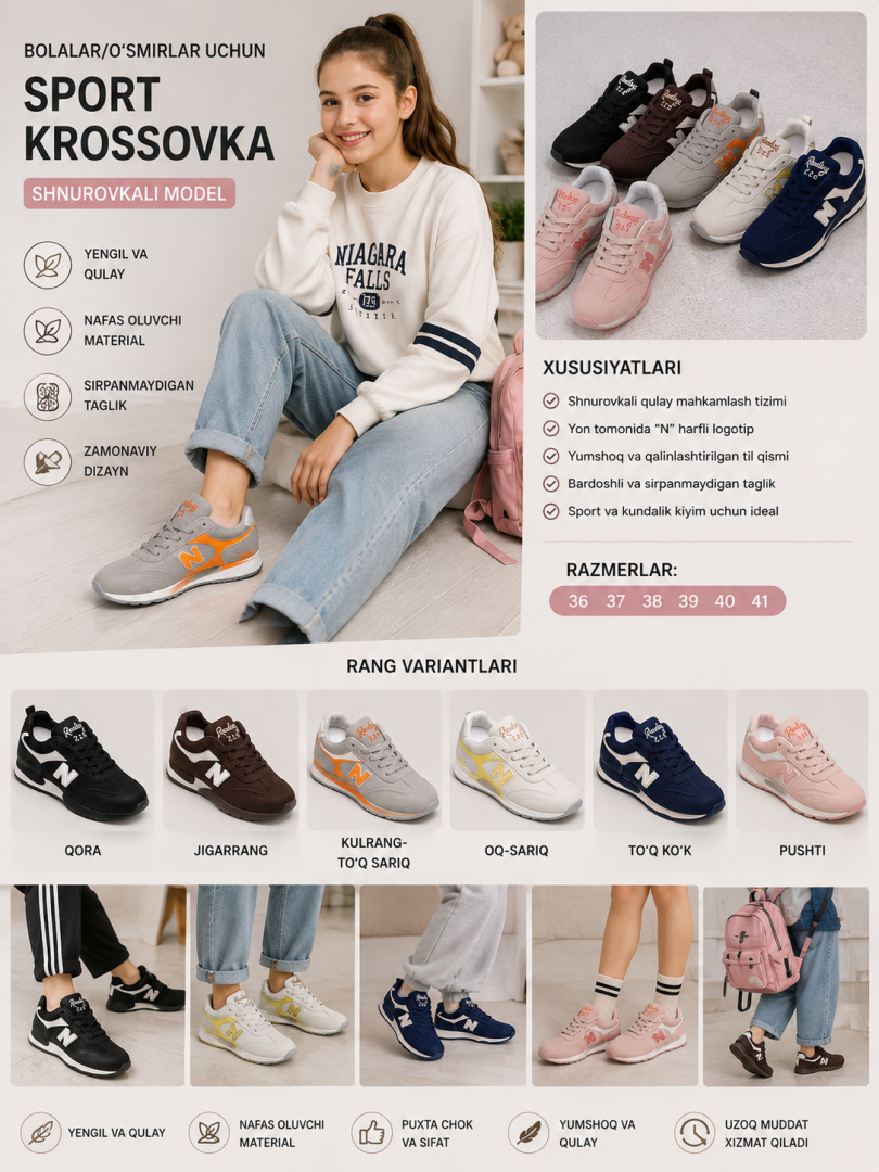 Bolalar/o'smirlar uchun sport krossovka (shnurovkali model)  19571