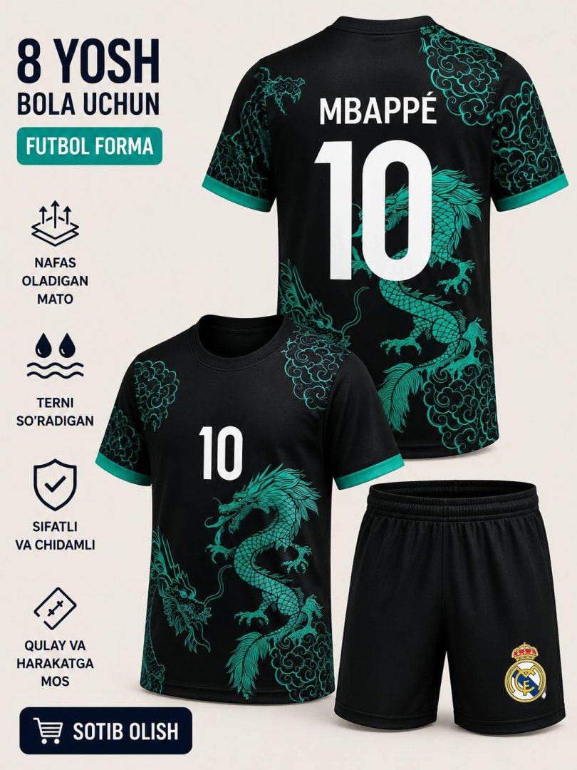 Yosh futbol ishqibozlari uchun zamonaviy sport kiyim to'plami. b11q482d