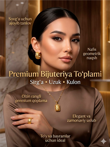 Bijuteriya to'plami — sirg'a, uzuk, marjon va zanjir of14d 14385
