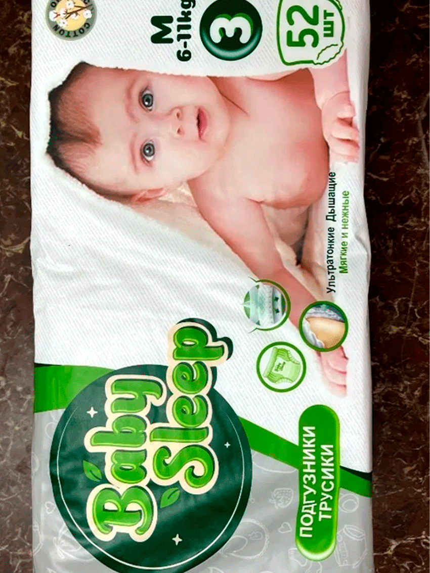 Baby Sleep pampers – 3 razmer (M) 6–11 kg | 54 dona Mn