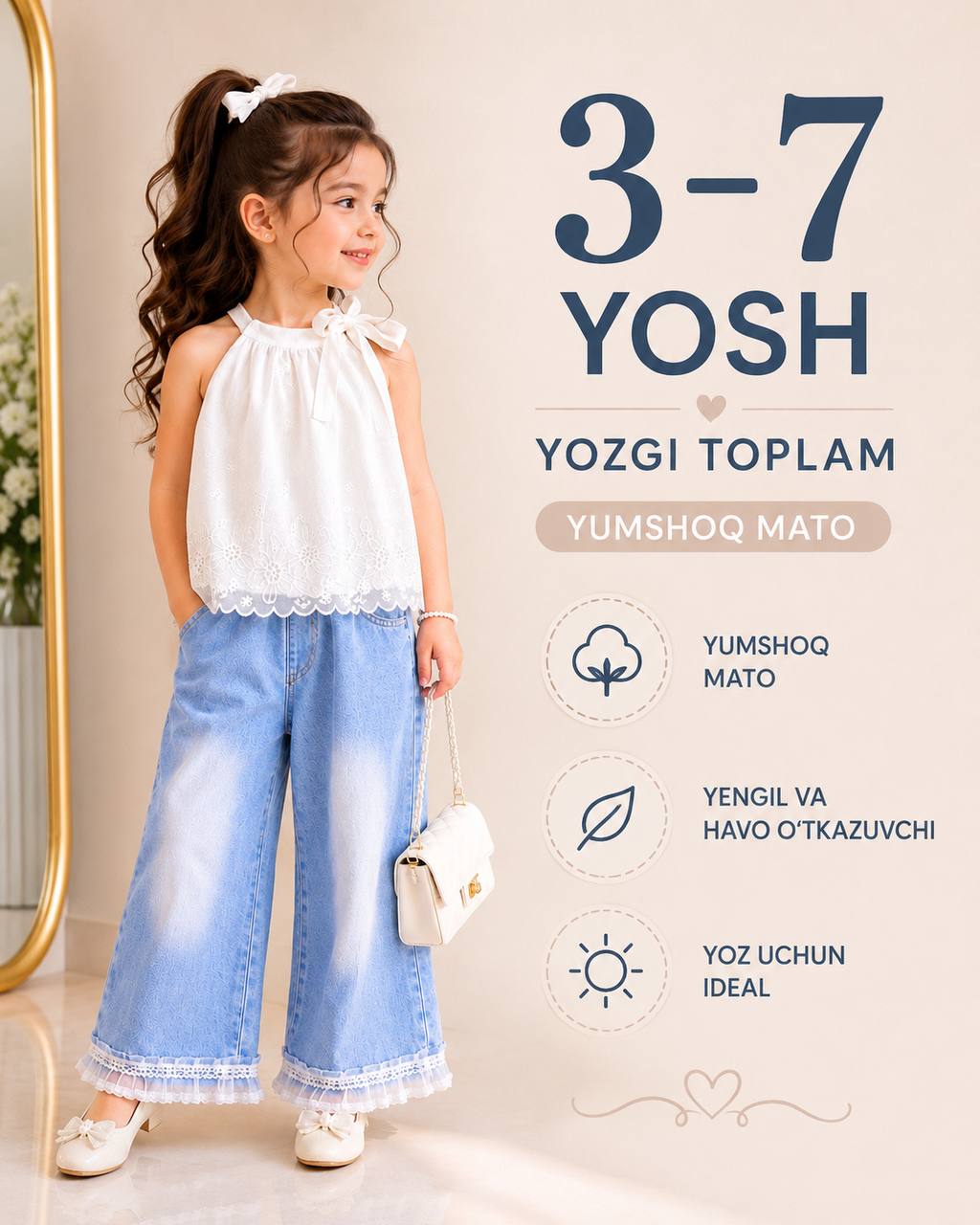 Qizlar uchun yozgi denim to‘plam 3-7 yosh