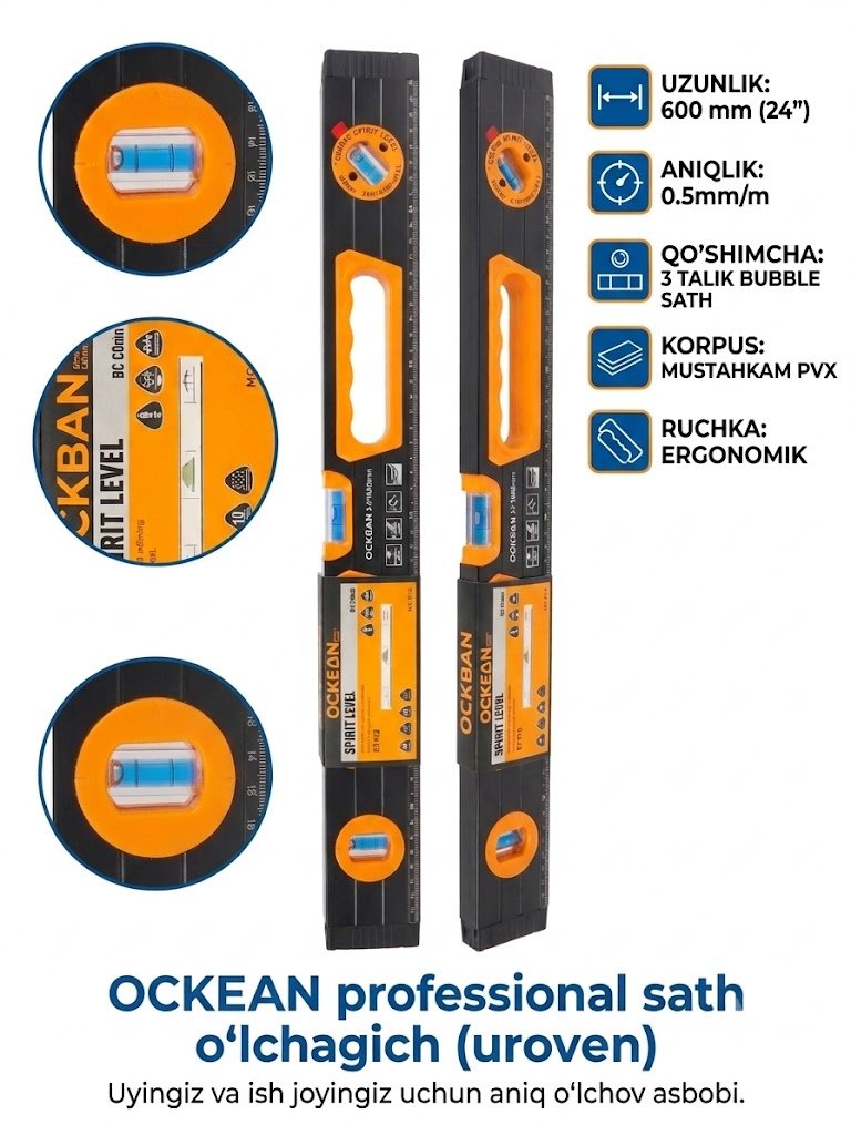 OCKEAN professional sath o‘lchagich (uroven) – 600 mm (24") 14999