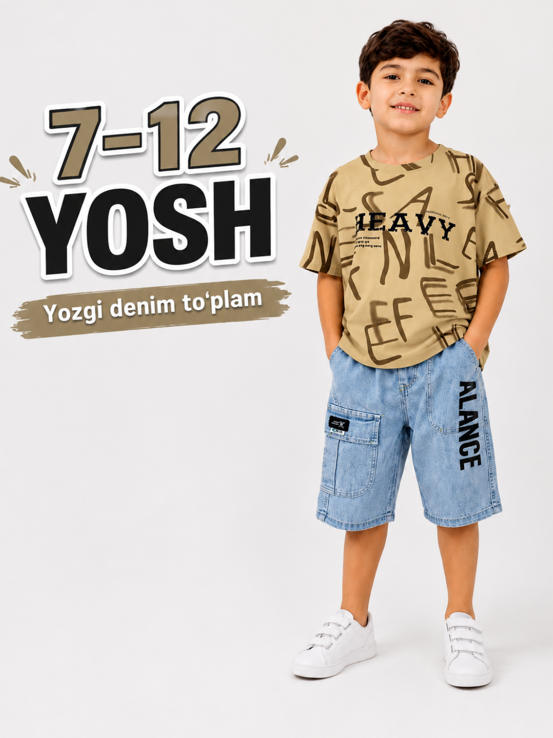 O‘g‘il bolalar uchun yozgi futbolka va denim shortik to‘plami 7–12 yosh