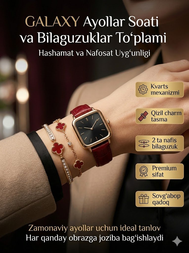 "GALAXY" ayollar soati va 2 ta bilaguzuk to‘plami – Hashamatli dizayn (Har xil modellarda)  of14d 14397