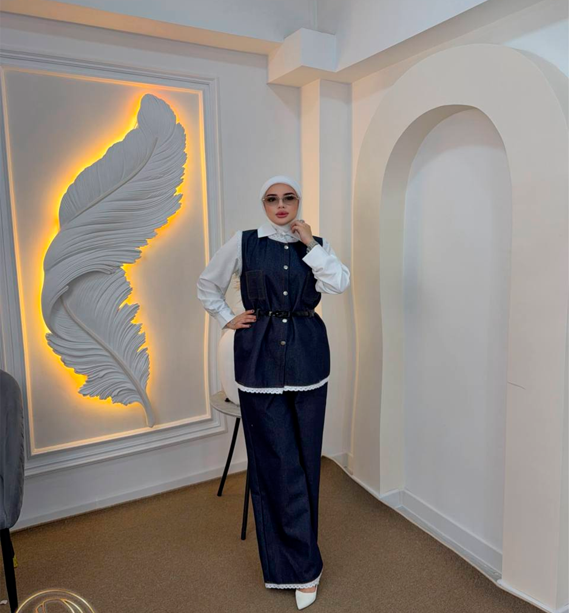 Jinsi materialli uchtalik kiyim to‘plam – kofta, jaket va shim b10q3b626d