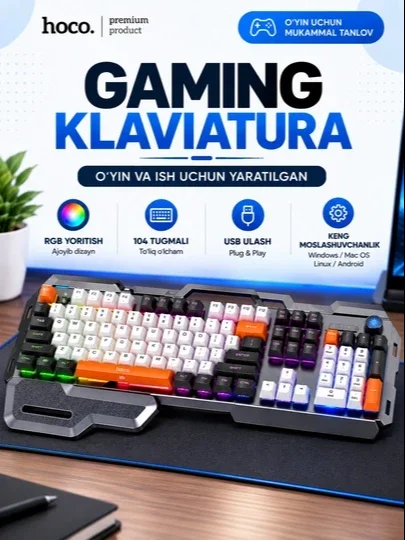 Simli va RGB chiroqli Hoco o'yin klaviaturasi